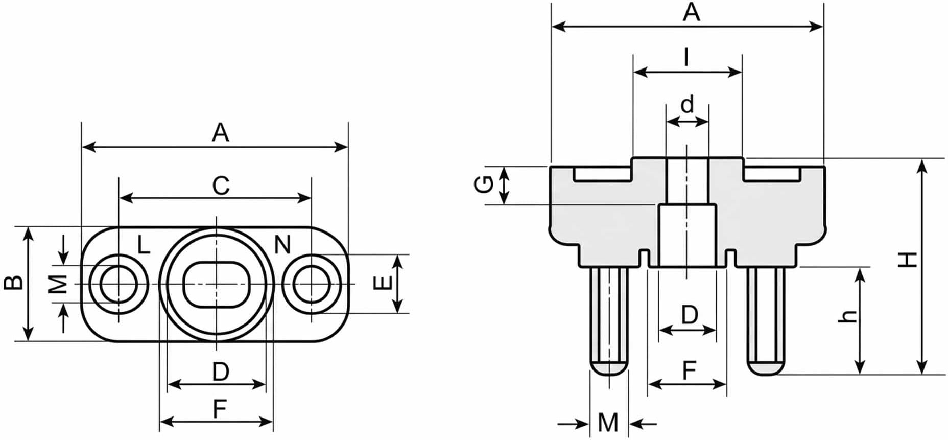 Disegno tecnico morsettiera 2 perni